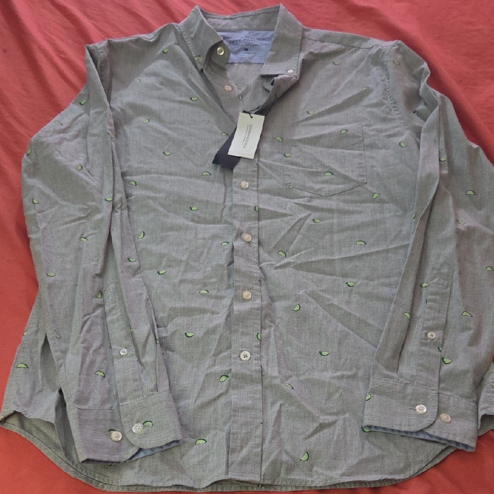 Casual Gray Button-Down Shirt with Green Details